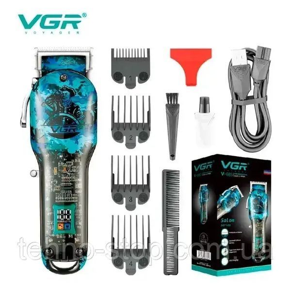 Машинка для стрижки VGR V‑685, аккумуляторная, 4 насадки, LED дисплей, USB зарядка