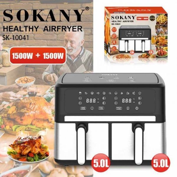 Мультипіч двокамерна Sokany SK-10041 1500+1500Вт 5+5л Аерофритниця Аерогриль Запікання