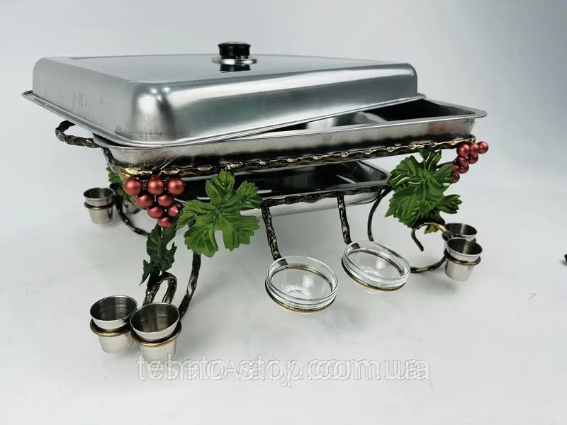 Садж прямоугольный &ldquo;Виноград&rdquo; с соусницами и рюмками