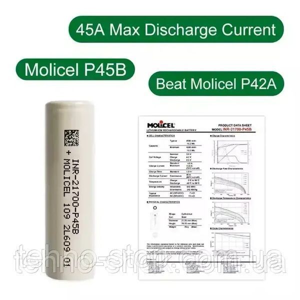 Акумулятор 21700-Р45B, Molicel, 4200mAh, 45A