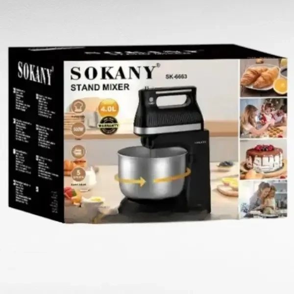 Миксер стационарный Sokany SK-6663 500Вт с чашей из нержавеющей стали 4 л Черный