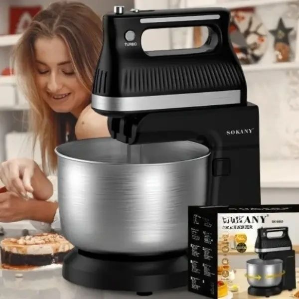 Миксер стационарный Sokany SK-6663 500Вт с чашей из нержавеющей стали 4 л Черный