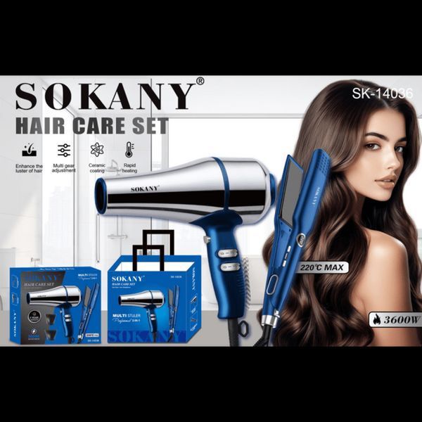 Фен для волос Sokany SK-14008 2000Вт с ионизацией, холодный обдув, 3 насадки