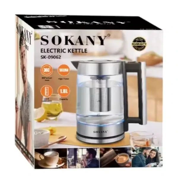 Электрочайник стеклянный 1,8л 1800Вт Sokany SK-09062