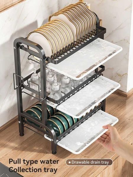 Сушарка для посуду настільна триярусна Multifunctional Bowl Rack, чорна, органайзер для тарілок, чашок і столових приладів