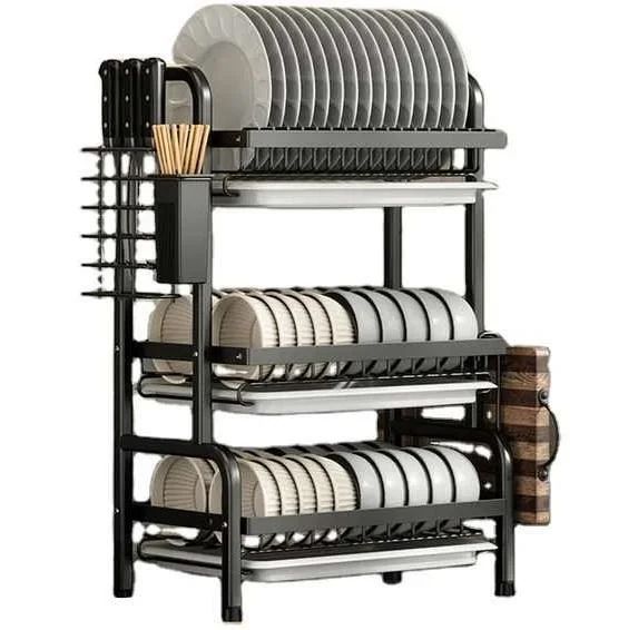 Сушарка для посуду настільна триярусна Multifunctional Bowl Rack, чорна, органайзер для тарілок, чашок і столових приладів
