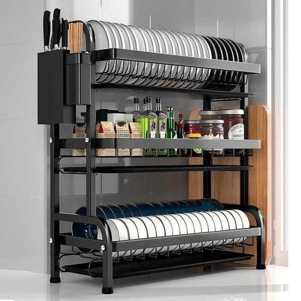 Сушарка для посуду настільна триярусна Multifunctional Bowl Rack, чорна, органайзер для тарілок, чашок і столових приладів