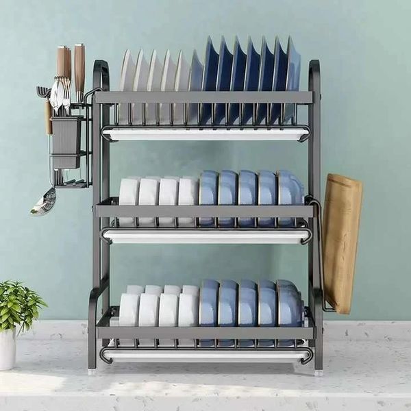 Сушарка для посуду настільна триярусна Multifunctional Bowl Rack, чорна, органайзер для тарілок, чашок і столових приладів