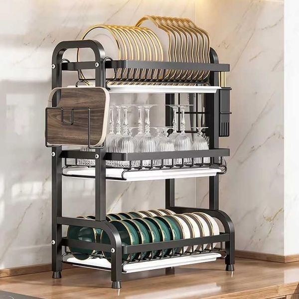 Сушарка для посуду настільна триярусна Multifunctional Bowl Rack, чорна, органайзер для тарілок, чашок і столових приладів