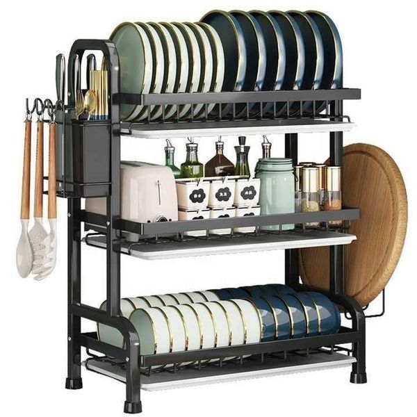 Сушарка для посуду настільна триярусна Multifunctional Bowl Rack, чорна, органайзер для тарілок, чашок і столових приладів