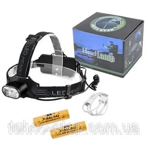 ЛІХТАР НАЛОБНИЙ POLICE 2128-2T6, ЗУ MICRO USB, 2Х18650, SIGNAL LIGHT