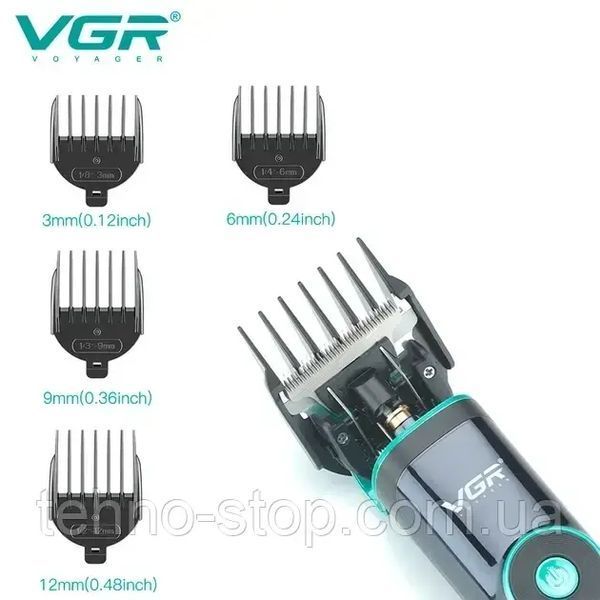 Компактна машинка для стрижки VGR V-671 з LED-дисплеєм та 4 насадками.