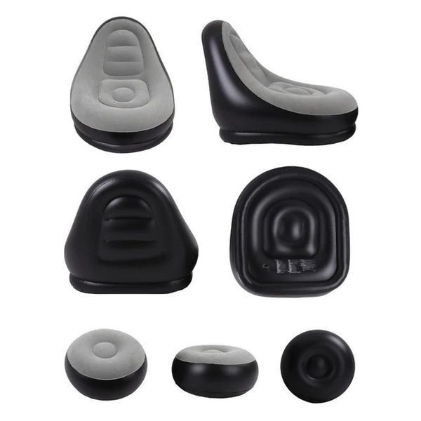 Надувной диван 2в1 с пуфиком для ног Soft Rest A-Sofa Мягкая надувная мебель с флокированным покрытием, бежевый и темно-синий